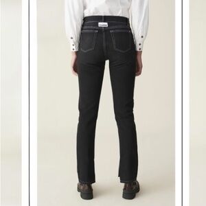 GANNI Sheldon Black Slit Hem Straight Jeans Size 25/32
